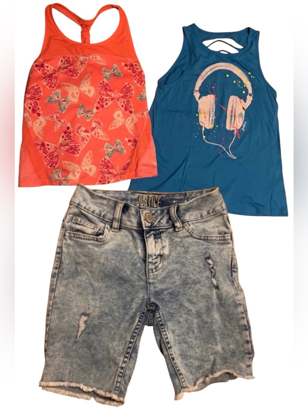 2 Graphic Tank tops & Jean Shorts - Gymboree & Justice - size YL (10/12)